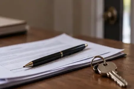 pen paper & keys on desk